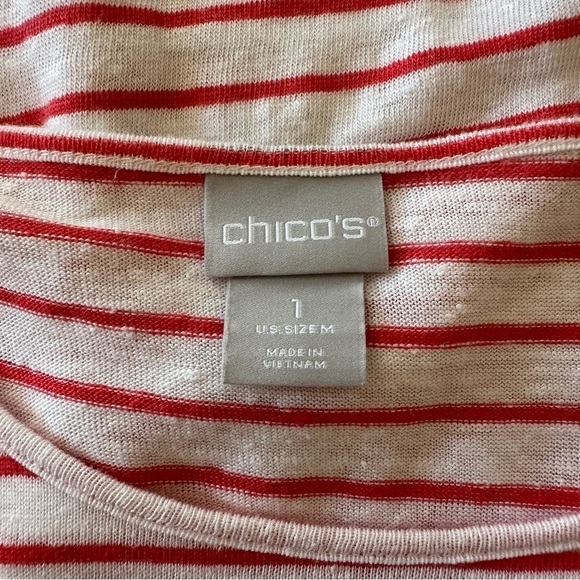 Chico's Stripe Linen Pocket 3/4 Sleeves Red White Top - Picture 8 of 10